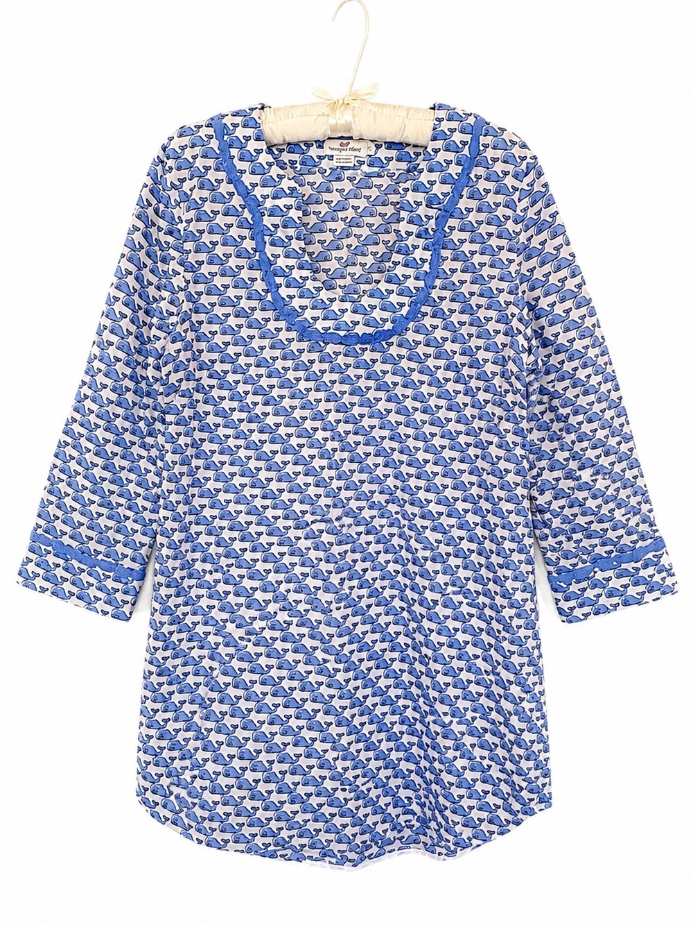 Vineyard Vines White and Blue Whale Print Tunic Top Size L